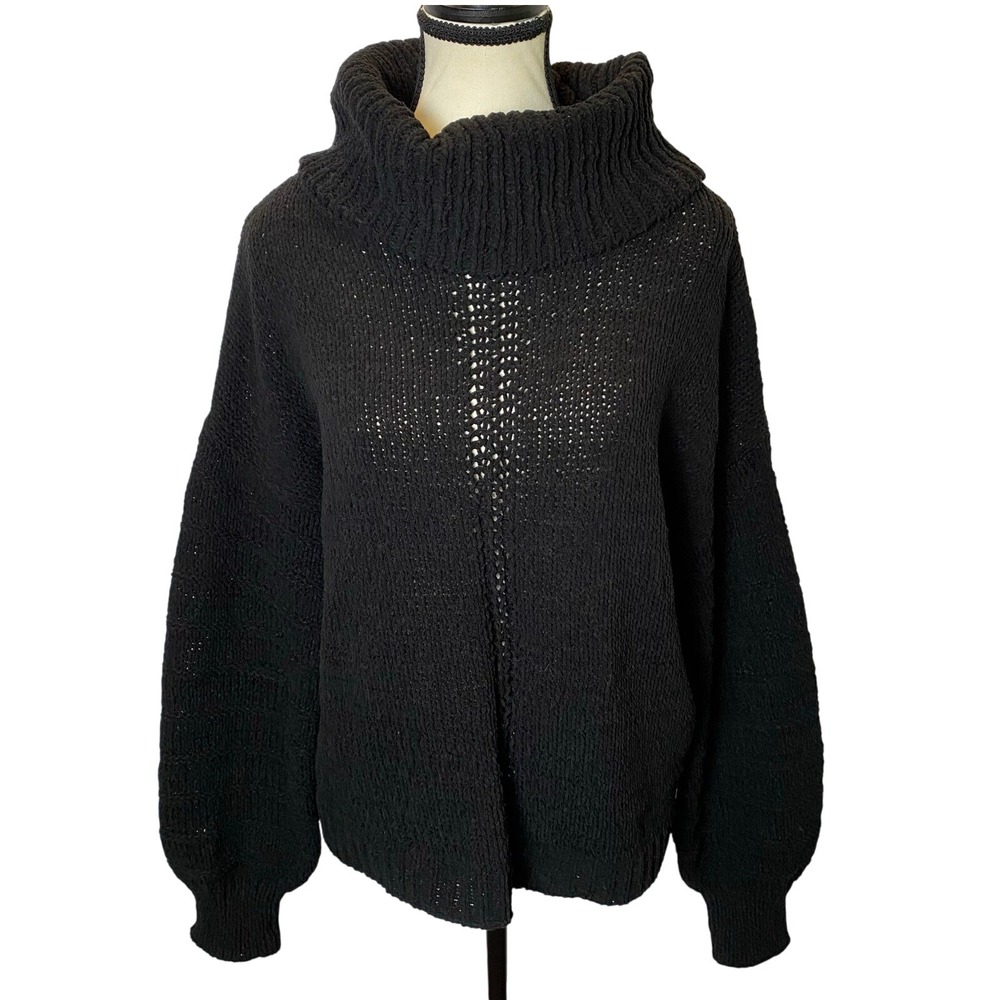 wonderly Women's Knit Cowl Neck Sweater Medium Black Soft Chenille Pullover